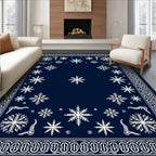 Deep Blue Snowflake Winter Wonderland Rug