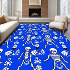 Eerie Blue Skeleton Figures Repeating Pattern Rug