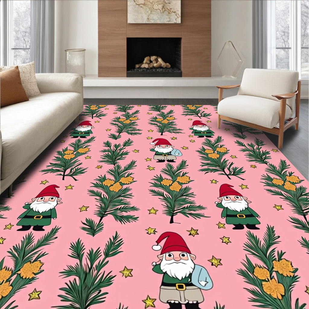 Pink Gnome And Fir Tree Garland Rug