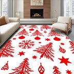 Red Christmas Trees Ornaments Stars Rug