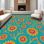 Vibrant Teal Sunflower Vine Rug