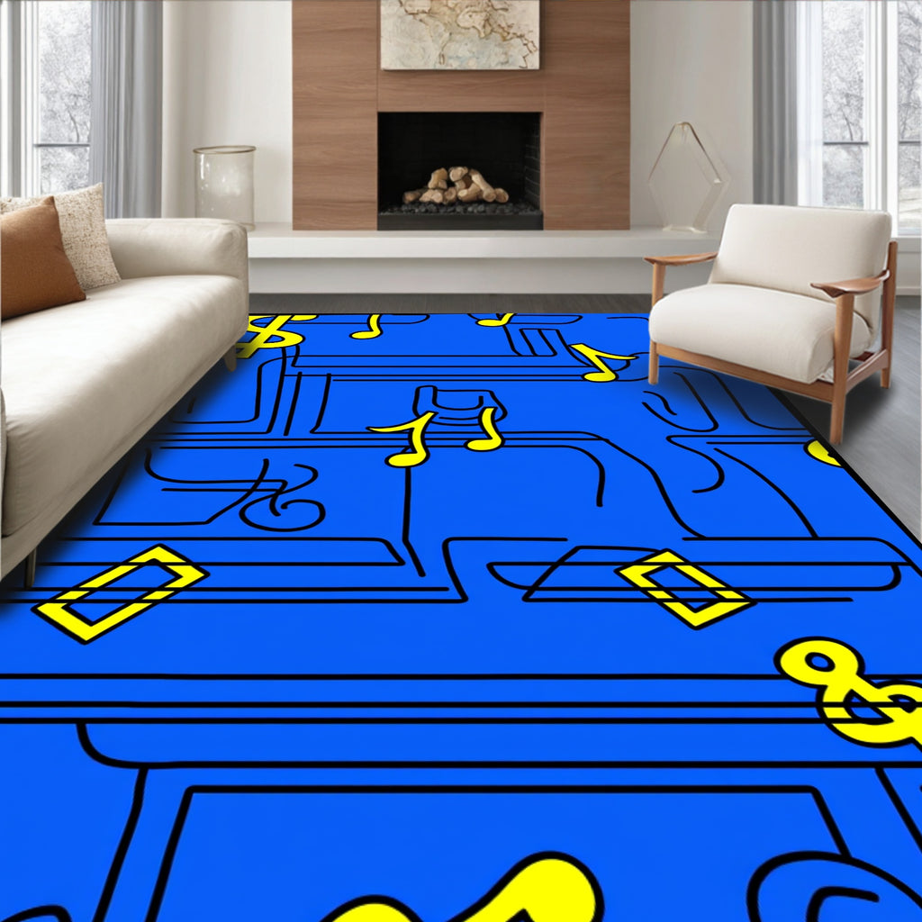 Blue Yellow Musical Notes Graphic Rug