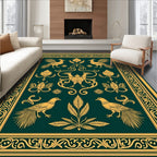 Emerald Gold Exotic Bird Border Rug