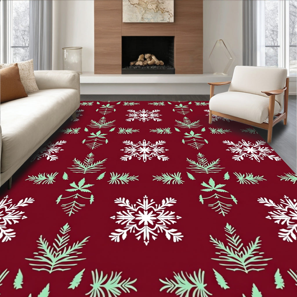 Crimson Snowflakes and Ferns Arrangement Rug