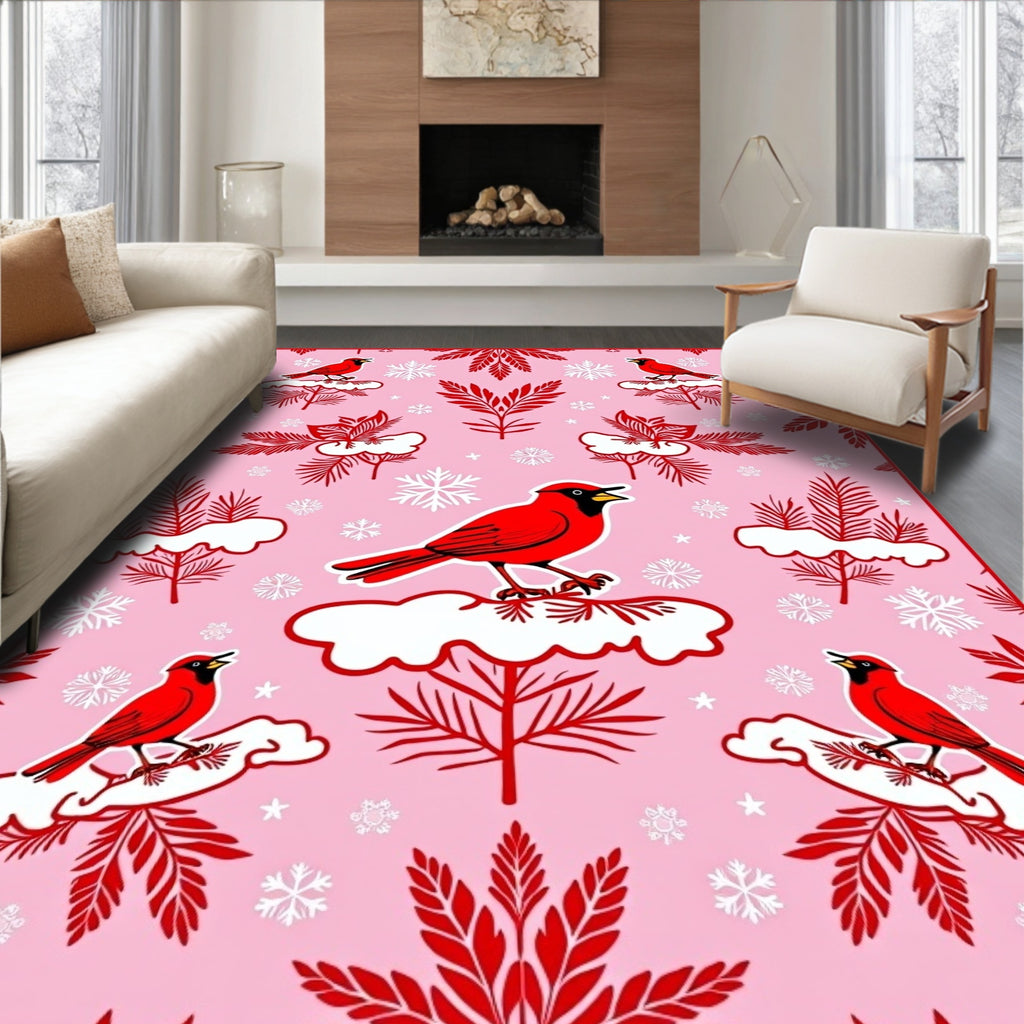 Cardinal Bird Snowflakes Winter Scene Rug