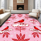 Cardinal Bird Snowflakes Winter Scene Rug