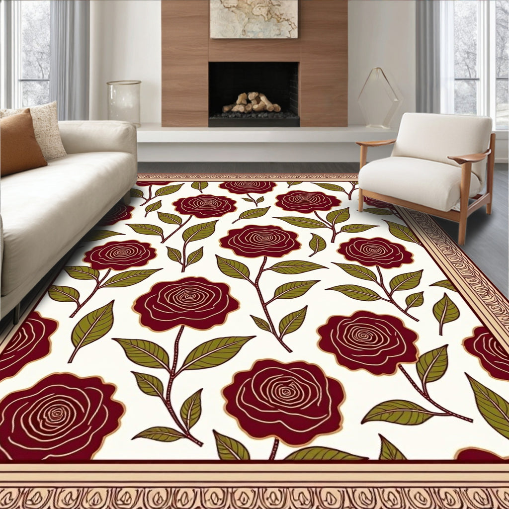 Crimson Rose Vine Garden Rug