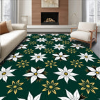 Dark Green White Yellow Floral Garland Rug