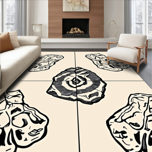 Black And White Tree Ring Elements Rug