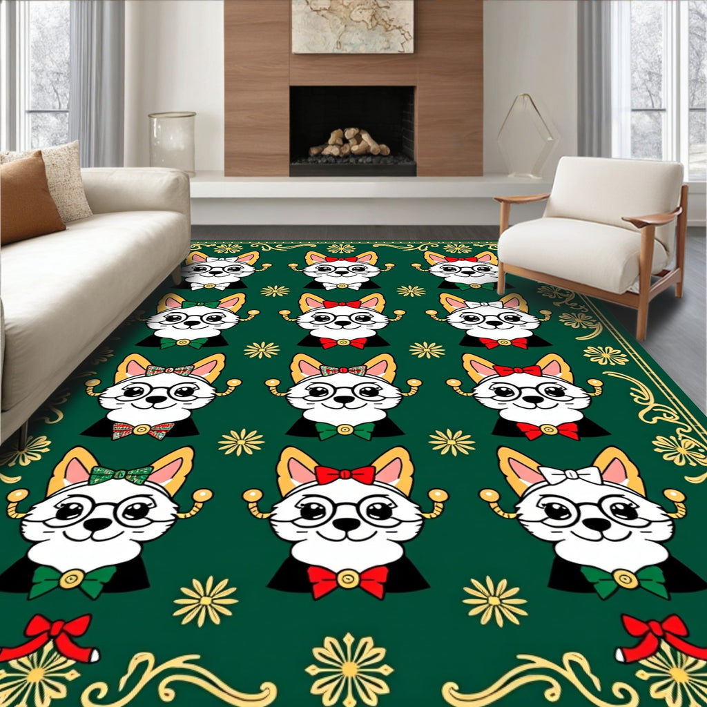 Whimsical Fox Faces Festive Bow Tie Rug