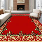 Red Golden Floral Bordered Frame Rug