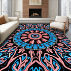 Coral Blue Swirl Mandala Rug