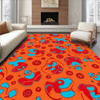 Bold Red Blue Organic Floral Orange Rug