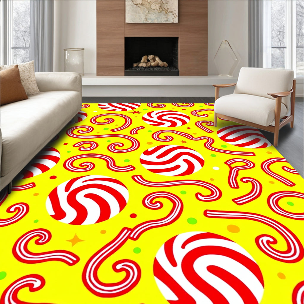 Whimsical Red Swirl Candy Stripes Rug