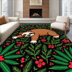Whimsical Sloth Red Floral Foliage Rug