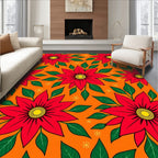 Vibrant Red Poinsettias Orange Background Rug
