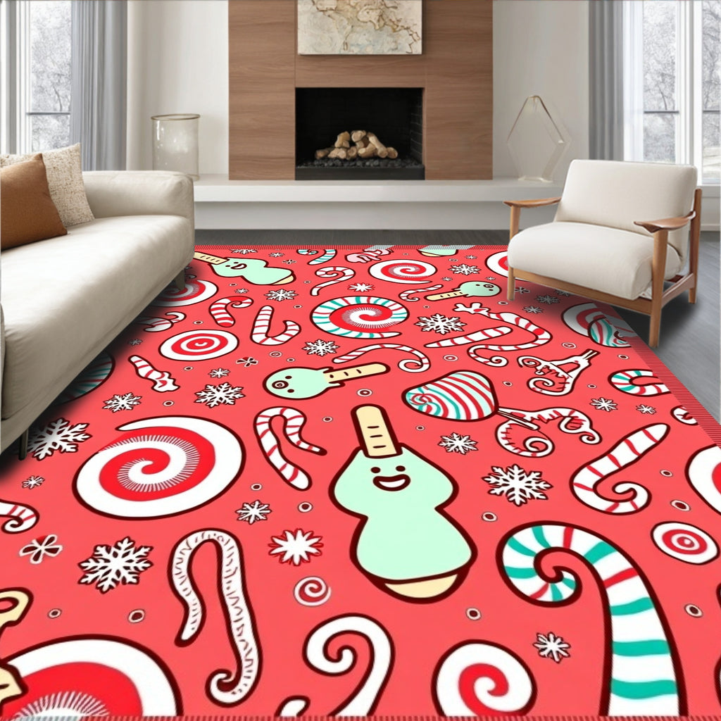 Sweet Red Candy and Snowflakes Rug