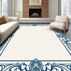 Ornate Deep Blue Floral Scroll Frame Rug