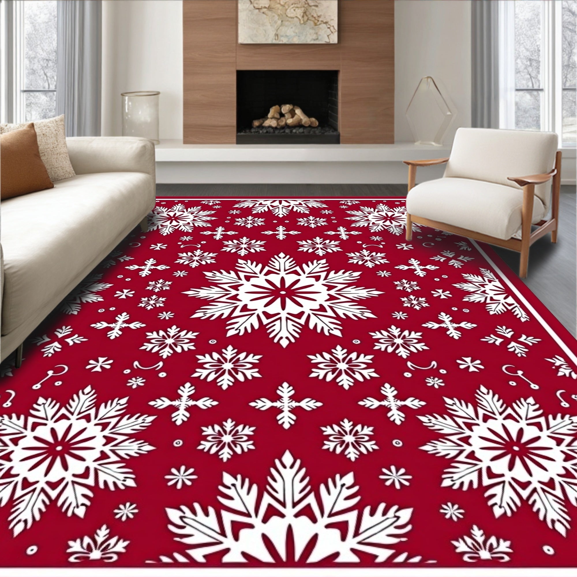 Crimson Snowflake Medallion Arrangement Rug