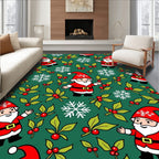 Whimsical Christmas Gnomes Holly Snowflakes Rug