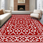 Crimson White Folkloric Floral Medallion Rug