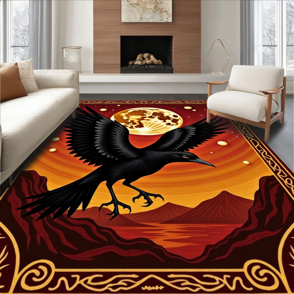 Crimson Crow Lunar Landscape Tapestry Rug
