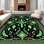 Green Black Elaborate Diamond Floral Border Rug