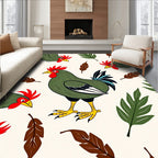 Green Roosters Red Feather Leaves Rug