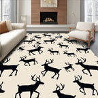 Black Reindeer Silhouette Cream Background Rug