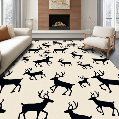 Black Reindeer Silhouette Cream Background Rug