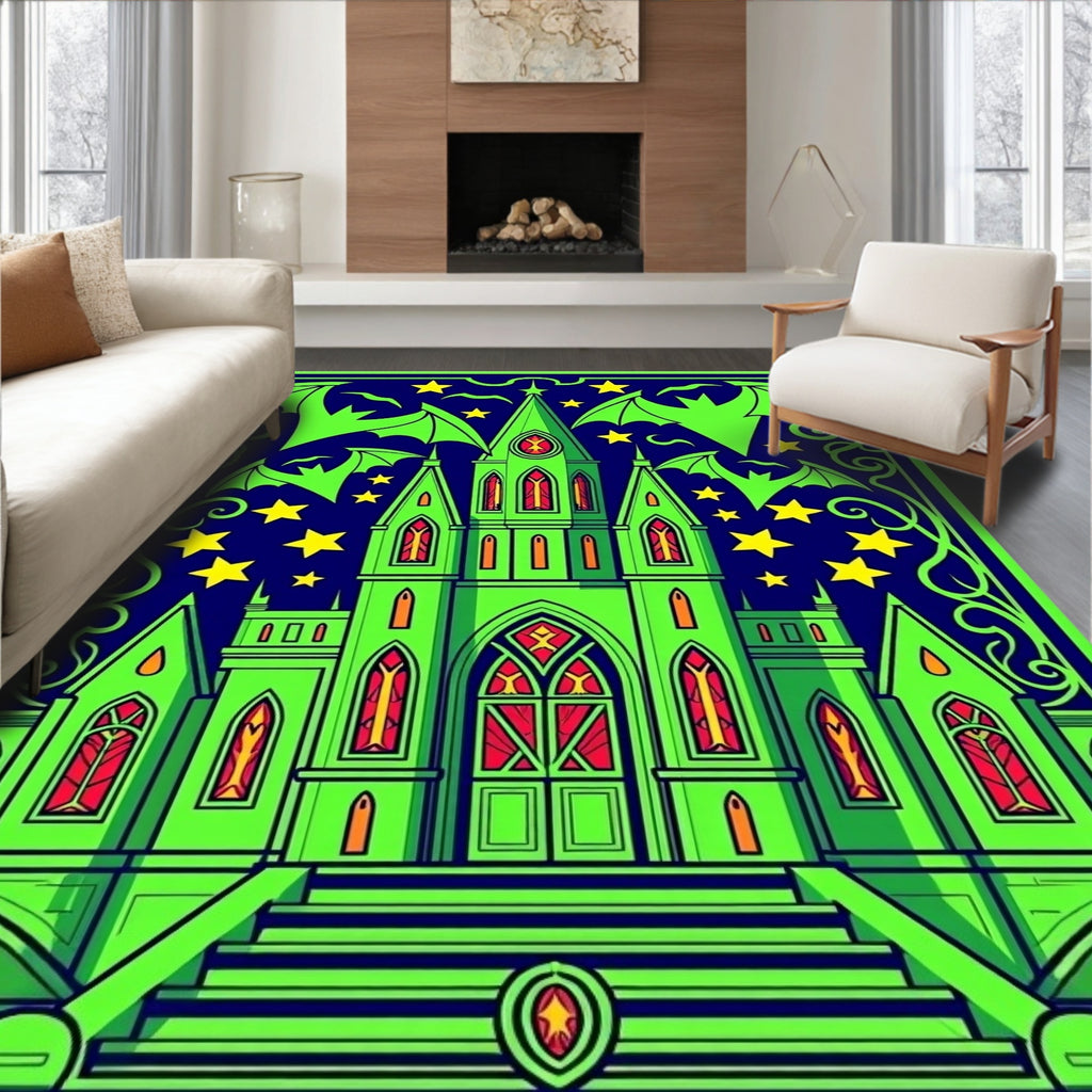 Gothic Green Castle Bats Stars Rug
