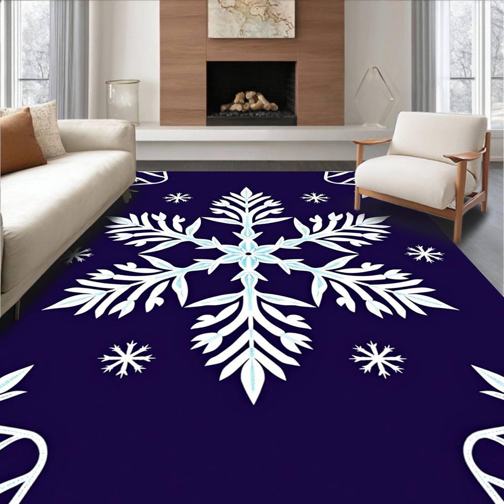 Deep Blue Winter Snowflake Collection Rug
