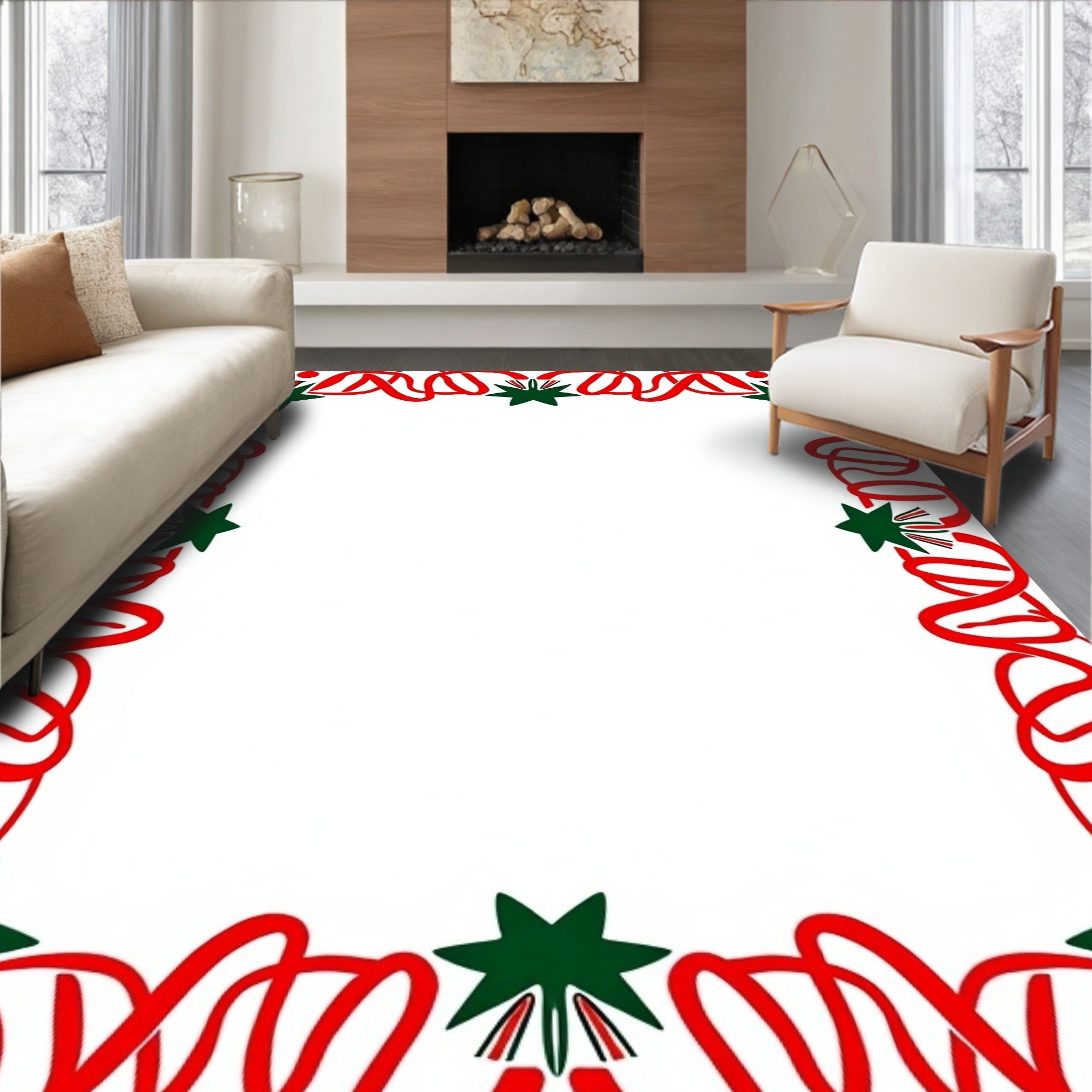 Festive Red Ribbon Star Border Rug