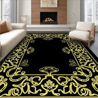 Ornate Yellow Scrollwork Floral Border Rug
