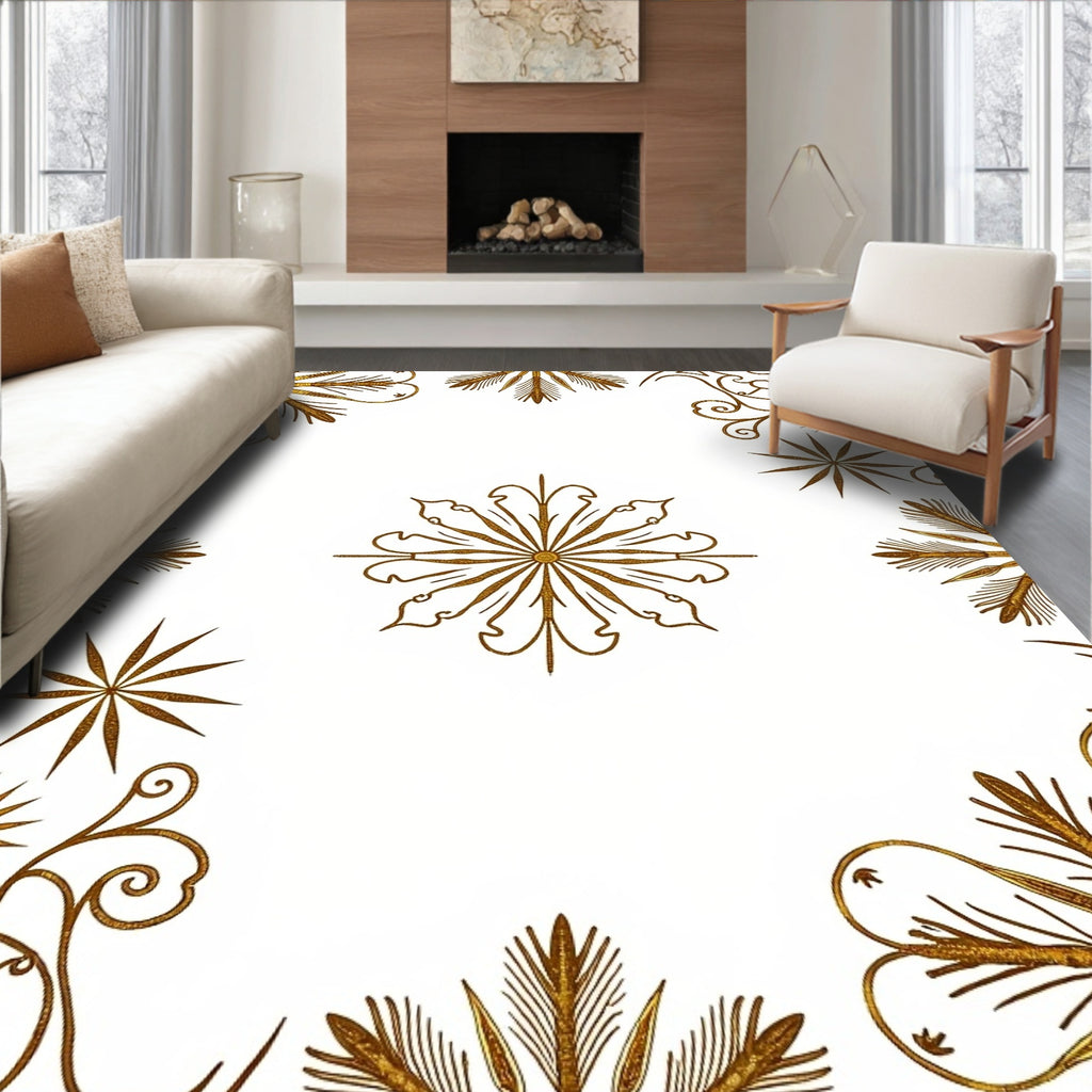 Golden Medallion Swirl Floral Art Rug