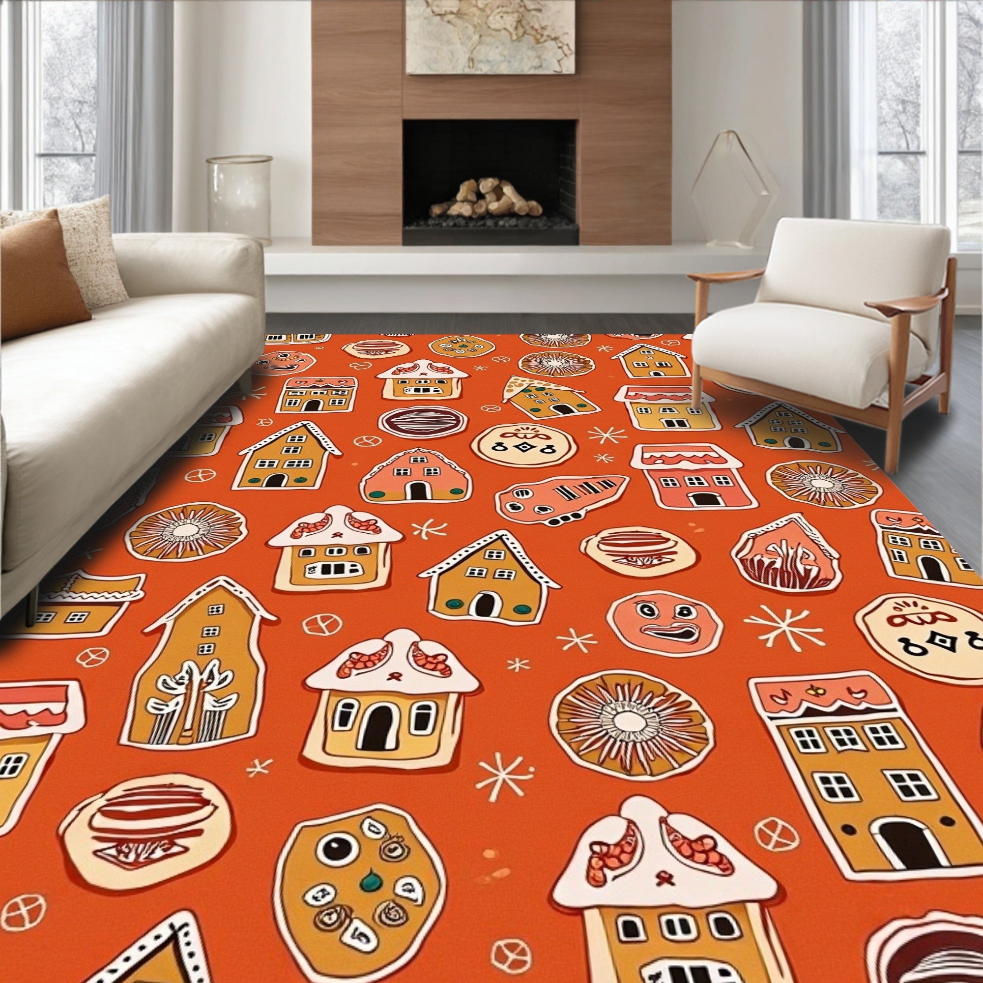 Sweet Gingerbread Houses Festive All Over Rug