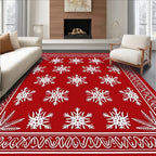 Red White Snowflake Winter Holiday Rug