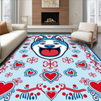 Blue Red Hearted Husky Joyful Rug