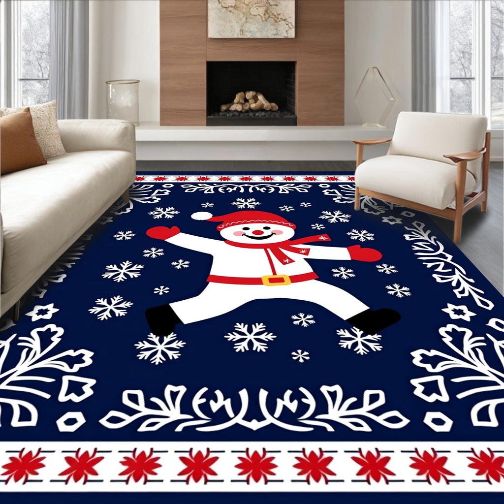 Merry Snowman Red Snowflake Border Rug