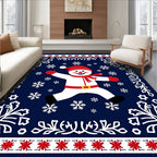 Merry Snowman Red Snowflake Border Rug