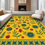 Golden Yellow Botanical Fern Medallion Rug