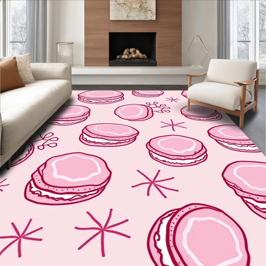 Pink Macaroon Sprinkle Illustration Rug
