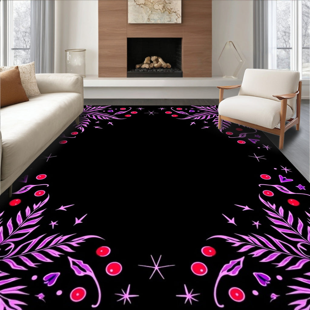 Whimsical Pink Leaf Crimson Dot Sprig Rug