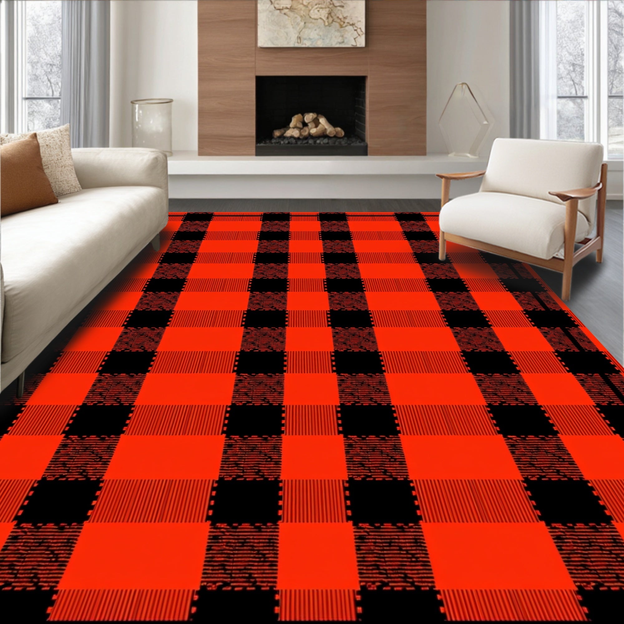 Classic Red Black Buffalo Plaid Rug