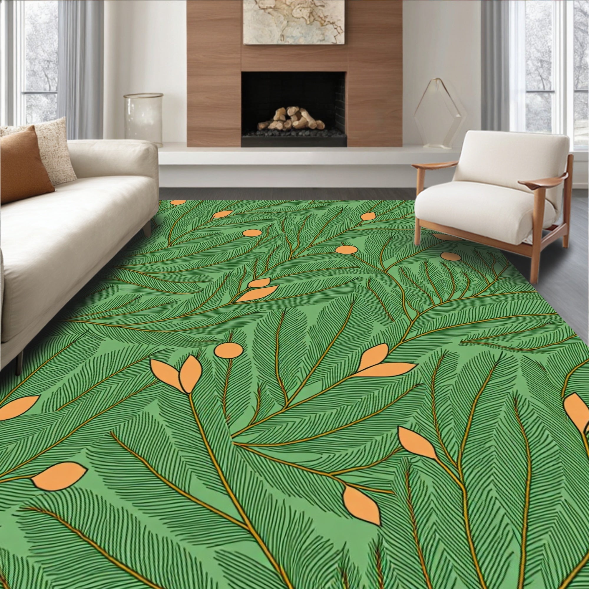 Emerald Green Citrus Branch Foliage Rug