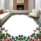 Vivid Red Hibiscus Green Tropical Border Rug