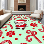 Santa Candy Cane Red Floral Background Rug