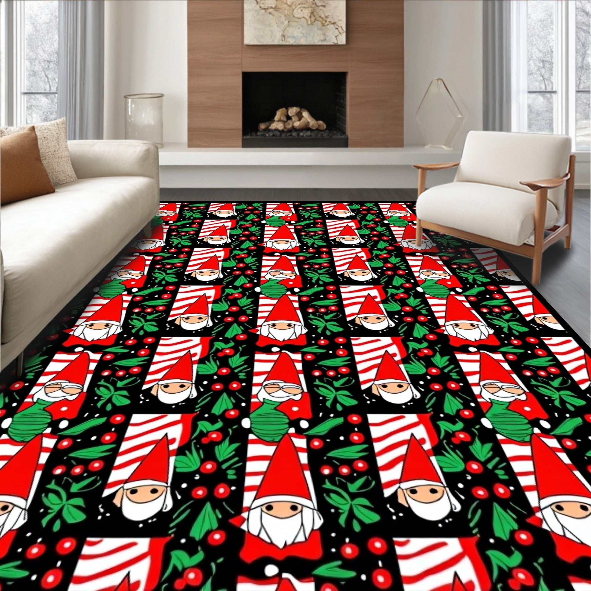 Festive Red Gnome Berry Stripe Rug