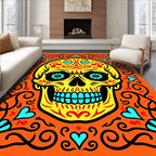 Yellow Sugar Skull with Teal Hearts Rug