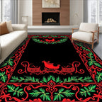 Red Green Festive Sleigh Animal Border Rug